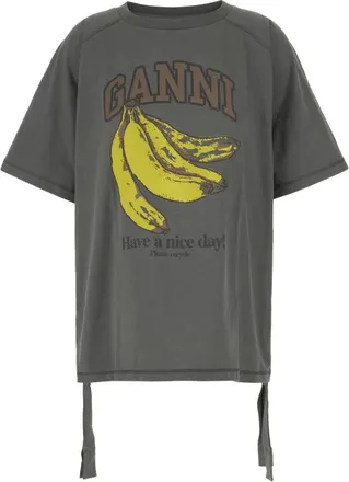 Ganni Banana T-Shirt - Dames - T-shirts - Grijs - 2Xs/Xs - Katoen - Tops