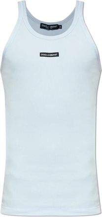 Dolce & Gabbana Ribgebreide Mouwloze Top - Heren - Tops zonder mouwen - Blauw - XL - Katoen - Tops