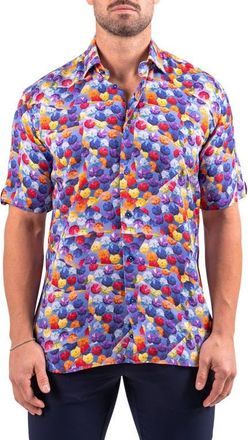 Maceoo Galileo Resistance Umbrella Print Short Sleeve Button-Up Shirt in Blue at Nordstrom, Size Medium
