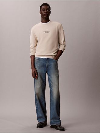 Calvin Klein Mens Logo Graphic Terry Crewneck Sweatshirt - Light/Pastel Brown - 2XL