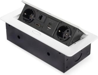 Emuca Multiconector Atom 26, 225x111mm, 2 Enchufes Tipo Schuko, 1 Usb Tipo A, 1usb Tipo C, 1 Rj45, 1 Hdmi, Zamak-acero-pl&aacute;stico, Blanco - Emuca