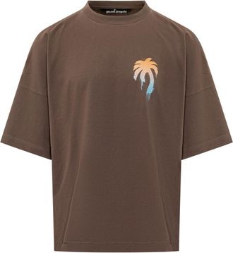 Palm Angels Dark Brown Crew Neck T-Shirt