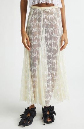 Collina Strada Pamela Sheer Lace Midi Skirt in Butter Yellow at Nordstrom, Size Medium