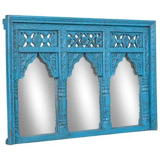 Wanderlust Deco Espejo De Madera Azul Acabado Artesanal 93x7x63 Cm