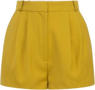 Elisabetta Franchi Cool Wool Shorts met Contrasterende Topstiksels - Dames - Bermuda - Geel - M - Wol - Korte Broeken