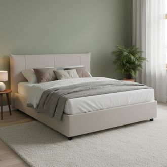 Dmora Dmora - Cama Matrimonial Dmerten, Cama Contenedor Con Revestimiento De Tela, 100% Made In Italy, Apertura Frontal, Adecuado Para Colch&oacute;n Cm 160x200, B