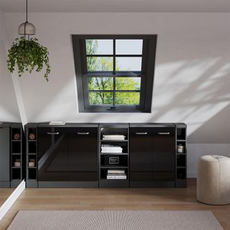 Vicco Conjunto De Armarios Para Techo Inclinado Rion, Negro Brillo Intenso, 210 Cm Lote De 5 Carcasas De Armario 60 Cm De Profundidad, Vicco