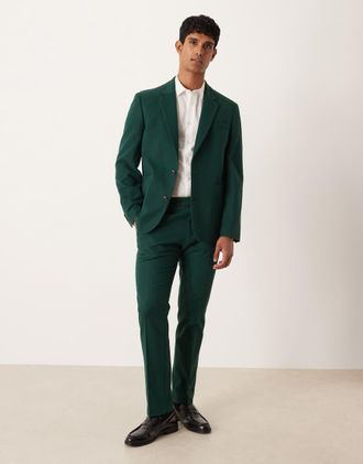 Asos Pantaloni da abito slim verde scuro in lana