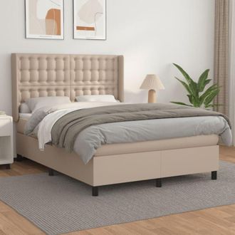 vidaXL Cama Box Spring Con Colch&oacute;n Cuero Sint&eacute;tico Capuchino 140x190cm Vidaxl