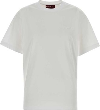 Gucci White Crewneck Embroidery Logo T-Shirt