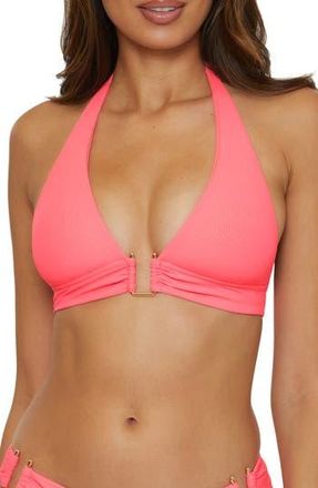 BECCA by Rebecca Virtue Modern Edge Halter Bikini Top in Coral Reef at Nordstrom Rack, Size Medium