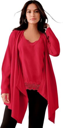 Roaman's Plus Size Lightweight Handkerchief Hem Cardigan Sweater in Classic Red at Nordstrom, Size Medium