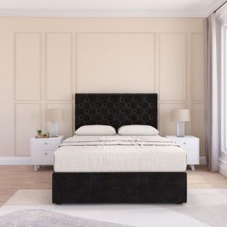 Sloomy Mayfair Plush Velvet Memory Foam Bed Set With No Drawers, Mattress & Headboard in Black | Size: Single