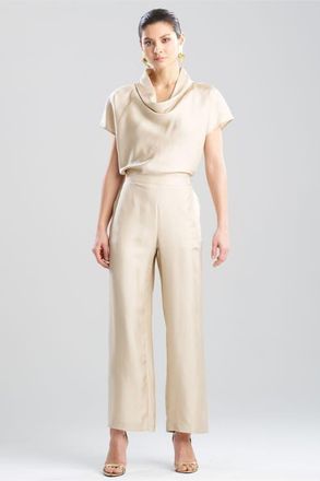 Natori Solid Silk Twill Pull On Straight Leg in Bone at Nordstrom, Size X-Large