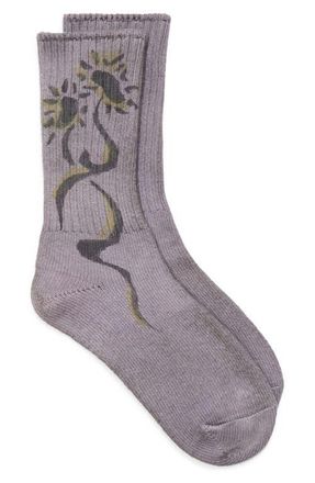 Collina Strada Print Organic Cotton Blend Crew Socks in Charcoal Daisies at Nordstrom