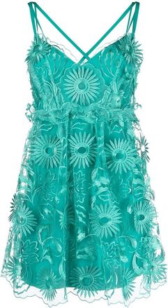 Alberta Ferretti floral-embroidered ruffled mini dress - women - Polyester - 44 - Green