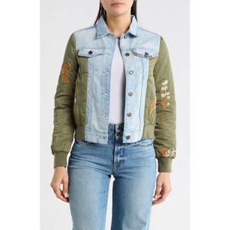 Desigual Mixed Media Jacket in Light Green at Nordstrom Rack, Size X-Small