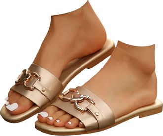 Generic Slippers Womens Classic Flat Sandals Plain Guest Slippers Leisure Fashion Mules Summer Cloud Shoes Visitor Slippers Bath Slippers, gold, 8.5 UK