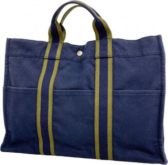 Herm&egrave;s Navy Canvas Tote Bag (Pre-Owned)