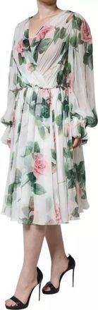 Dolce & Gabbana Womens White Silk Floral Print A-Line Midi Dress