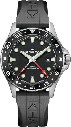 Hamilton Khaki Navy Scuba GMT Automatic Rubber Strap Watch, 43mm in Black at Nordstrom