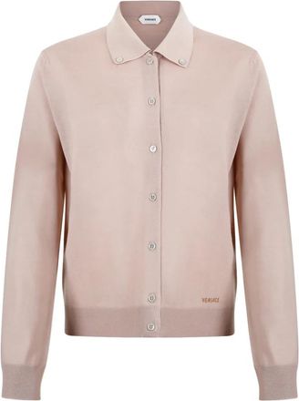 Versace Geborduurde wollen gebreide cardigan - Dames - Vesten - Roze - M - Wol - Truien & Vesten