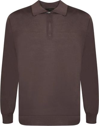 Dell'Oglio Lange Mouw Merino Polo - Heren - Polos - Bruin - L - Wol - Tops