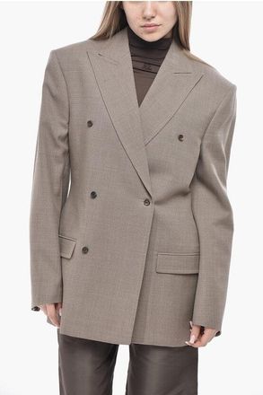 Carven Double-Breasted Wool Blazer with Padded Shoulders size 42