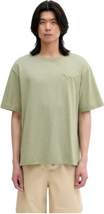 Maison Kitsun&eacute; Oversized T-shirt met reli&euml;f profielvos - Heren - Tops - Groen - Maat: XL Katoen