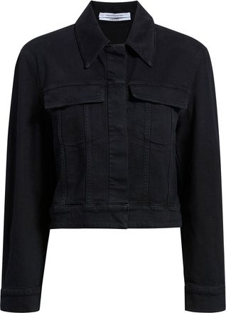 Another Tomorrow cropped organic-cotton blend denim jacket - women - Organic Cotton/Elastane - 48 - Black