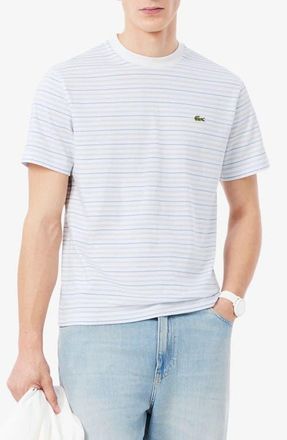 Lacoste Essentials Stripe Cotton T-Shirt in Phoenix Blue/flour at Nordstrom, Size 8