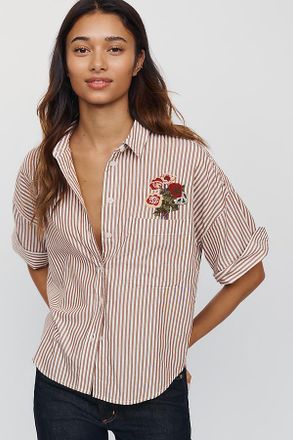 Maeve Mabel Boxy Oxford Embroidered Shirt Top