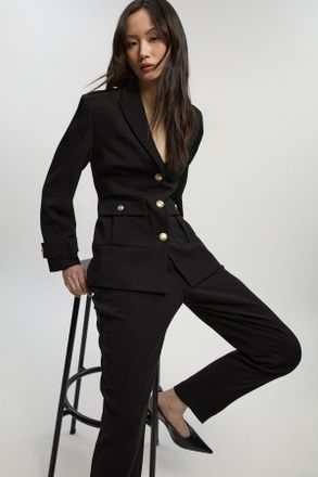 Karen Millen Womens Petite Compact Stretch Tailored Military Single Breasted Blazer - Black - Size 12 UK