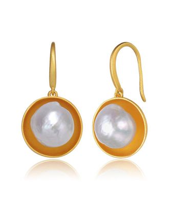 Genevive 14K Over Silver 10.5-10.5Mm Pearl Earrings