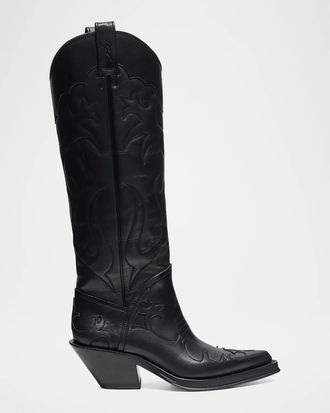 Gabriela Hearst Capitana Embroidered Leather Knee-High Cowboy Boots