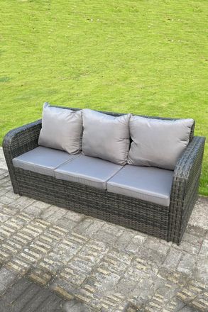 Fimous High Back 3 Seater Rattan Sofa With Cushion in Dark Grey
