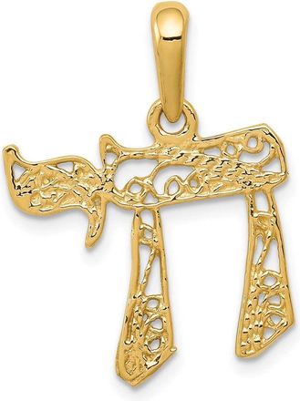 Diamond2Deal 14k Yellow Gold Filigree Chai Pendant