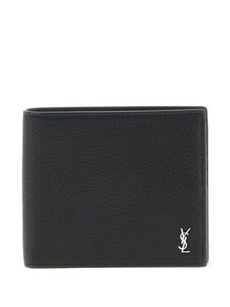 Saint Laurent Tiny Cassandre east/west wallet in grained leather - men - Calf Leather - One Size - Black