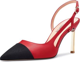 Castamere High Heel Pointed Cap Toe Slingback Pumps Court Shoe Wedding Prom Patchwork 8.5 CM Heels Red 9.5 UK