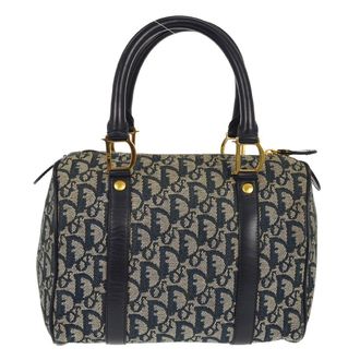 Dior Vintage Trotter Handbag Canvas Navy Canvas Handbag (Pre-Owned)