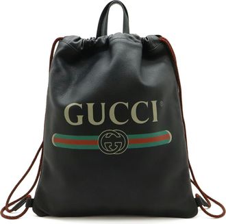 Gucci Black Green Red Color Leather Backpack (Pre-Owned)