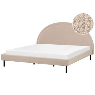 Beliani Cama Minimalista Boucl&eacute; Tapicer&iacute;a Poli&eacute;ster Somier Cabecero Semicircular 180 X 200 Cm Beige Margut