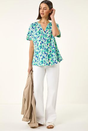 Roman Abstract Print Stretch Tunic Top