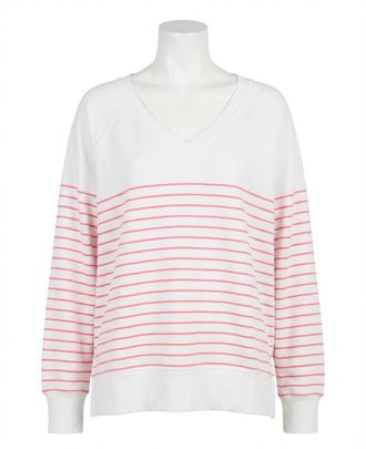 Z Supply Weekender Stripe V Neck Sweatshirt In White