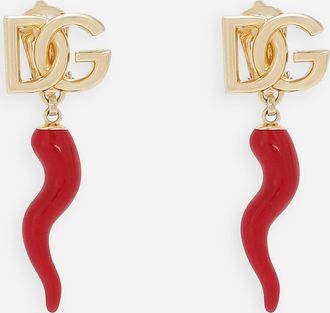 Dolce & Gabbana Earrings With Dg Logo And Horn - Woman Bijoux Gold Metal Onesize