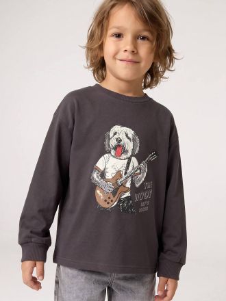 Vertbaudet Jungen Langarmshirt mit Print schiefergrau