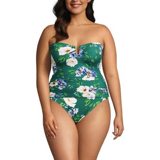 Lands End Plus Size Slender Suit U-Wire Bandeau Tankini Top in Island Emerald Petunia Floral at Nordstrom, Size 18W