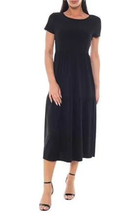 Tash And Sophie Short Sleeve Tiered Midi Dress in Black at Nordstrom Rack, Size X-Large