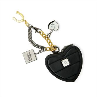 Think Royln Womens Luxe Heart Pouch And Love Charm Keychain In Black