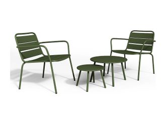 Vente-Unique Sal&oacute;n de jard&iacute;n de metal - 2 sillones bajos apilables y mesas apilables - caqui - MIRMANDE